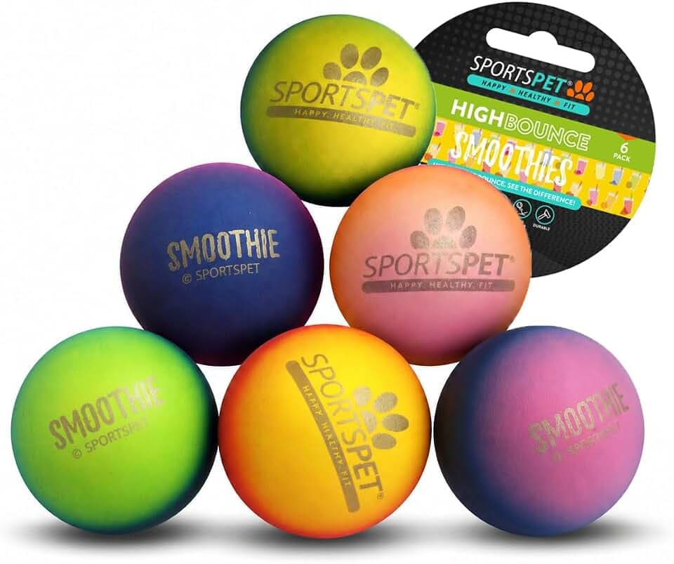SPORTSPET High Bounce Ball Premium Hundebälle aus Naturkautschuk (60mm) (6er-Pack High Bounce Smoothie)