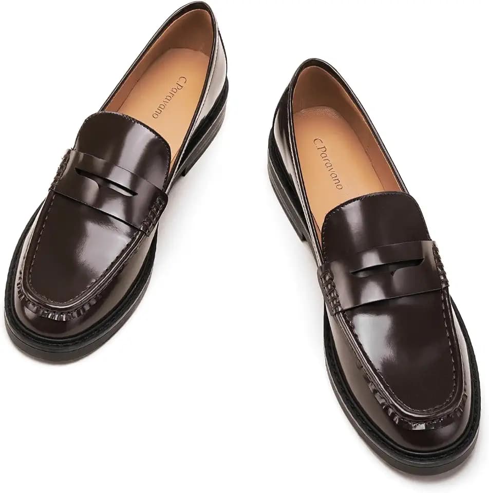 C.Paravano Genuine Leather Penny Loafers for Women Walking Moccasin Flats