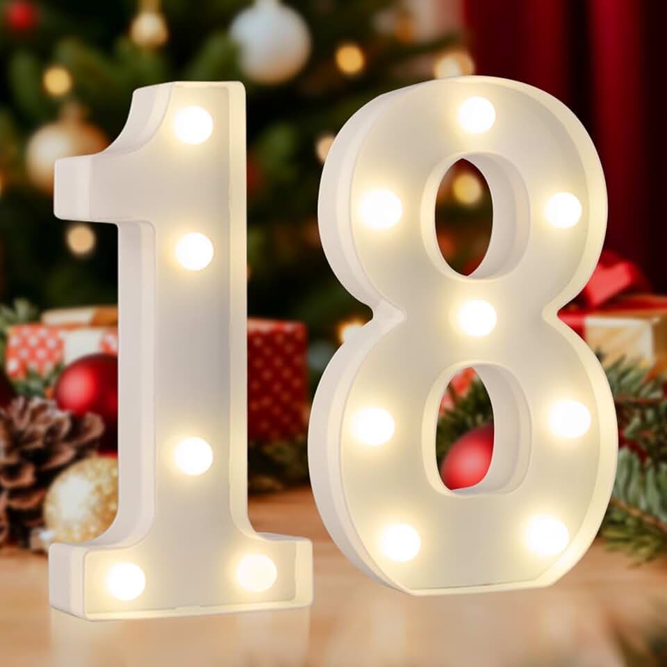 LED 18 Light Up Numbers, Sweet 18 Party Decor for Girls Boys