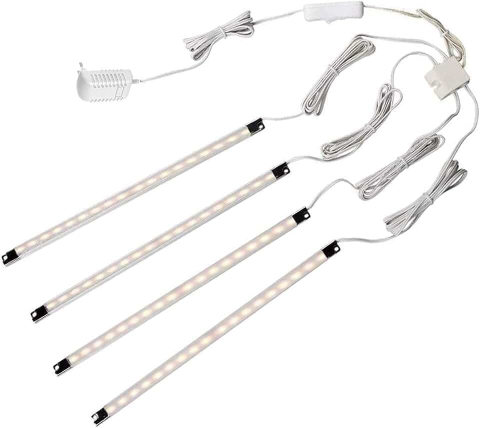 Cefrank LED Vitrinenbeleuchtung mit Kabel 4er, LED Spots Flach Warmweiß | flache Schrankbeleuchtung für Bücherregal, CRI90+ Vitrine und Küchenschrank, Netzteil Montagezubehör inklusive
