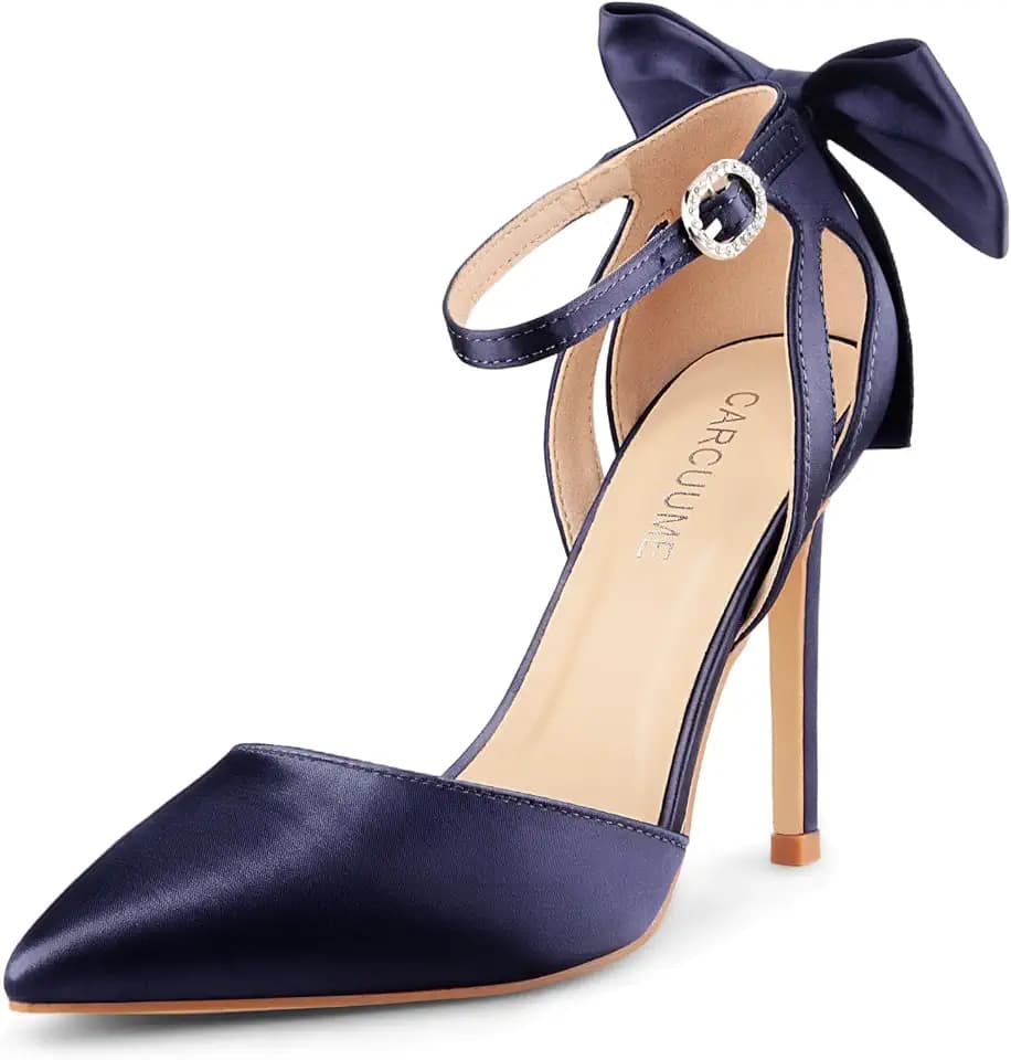 Carcuume Women's Closed Toe Heels Bow Stiletto Heel Sandals Pointed Toe Pumps Wedding Shoes