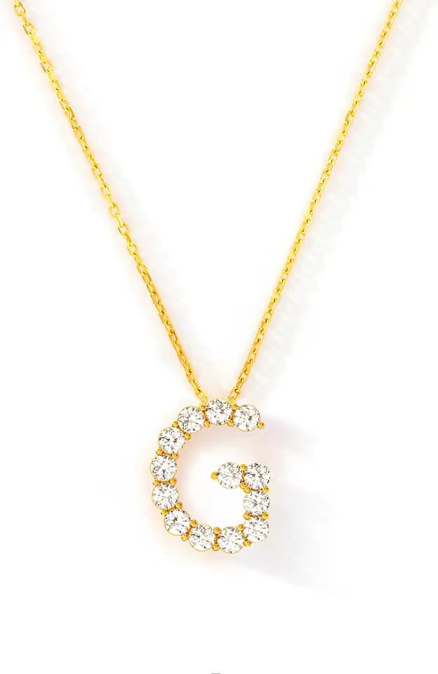 STORYJEWELLERY Initial Necklaces for Women, 18K Gold Plated Letter Charm Necklace, Dainty Cubic Zirconia Pendant, Trendy Jewelry with Initials, Gifts for Women