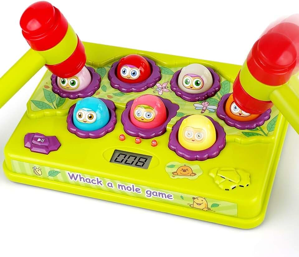 BAODLON Interactive Pound a Mole Game Toys, Light-Up Musical Pounding Toy, Early Developmental Toy, Fun Gift for Age 3, 4, 5 Years Old Kids, Boys, Girls, 2 Soft Hammers Included
