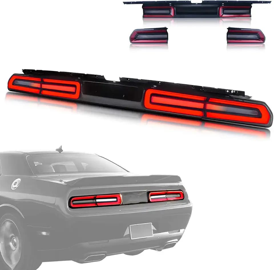 VLAND Full LED Tail Lights for Dodge Challenger Coupe 3rd Gen 2008 2009 2010 2011 2012 2013 2014, with Red Sequential Turn Signal Rear Lamps Assembly, Red Lens Style