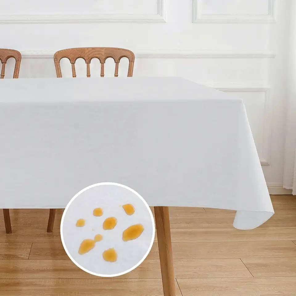 NLMUVW Vinyl Tablecloth with Flannel Backing 100% Waterproof Rectangle PVC Table Cloth Wipe Clean Table Cover for Dining Party Camping Outdoor, White, 60 X 96 Inch