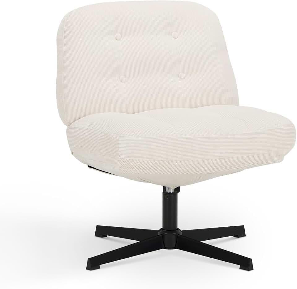 COLAMY Ergonomischer 360°Schwenkbarer Bürodrehstuhl für Zuhause - Bürostuhl mit extra Dicker Polsterung und haustierfreundlichem Cordstoff, Ideal für Sitzhaltungen wie Schneidersitz, Weiß