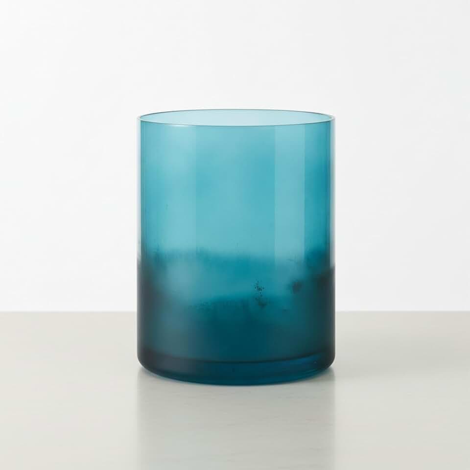 Glass Hurricane Candle Holder Lanterns – Candle Holders for Softly Lit Centerpieces, Living Room or Dining Tabletop Decor, Frosted Bottom Hurricane Lantern Glow, Modern Home Decor – 12", Blue