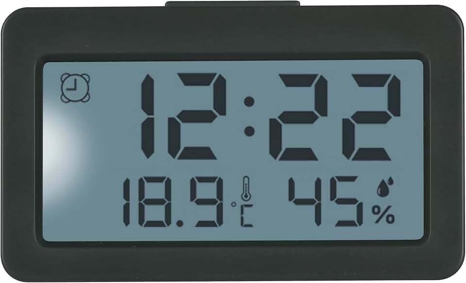TFA Dostmann Digitaler Mini Wecker, 60.2045.10, mit Alarmfunktion, mit Thermometer und Luftfeuchtigkeitsmesser, ideal als Reiseuhr, für Klausuren, Quarzuhr, Tischuhr, klein und kompakt, grau