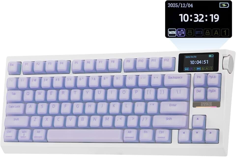 EPOMAKER G84 PRO Wireless Gaming Keyboard w/Screen&Knob, Silicone Keycaps