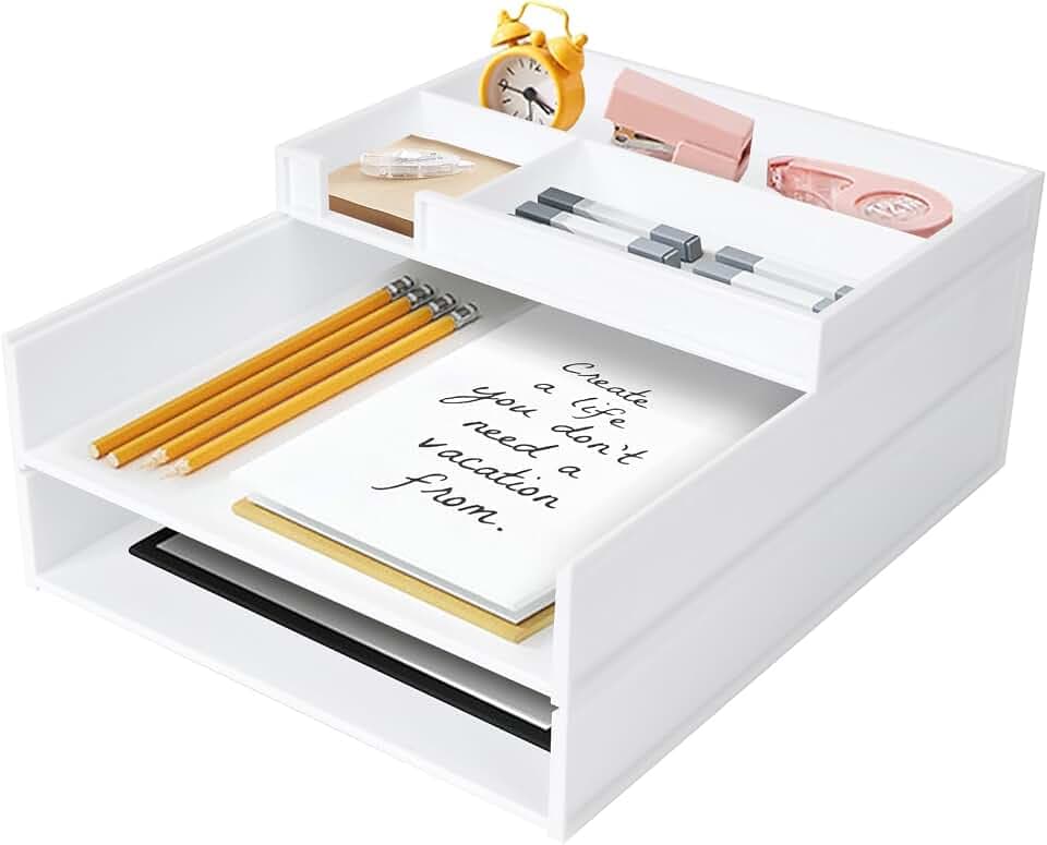 Dadabig A4 Schreibtisch Organizer, 3-Tier Stapelbar Dokumentenablage Briefablage für Büro Schule Office (Weiß)