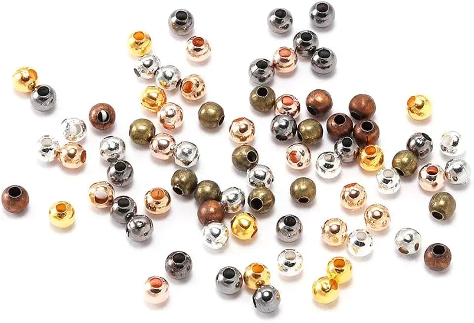 2400 Stück, 3 mm, mehrfarbig, runde Abstandsperlen, glatte Kugelenden, Samenmetallperlen für Schmuckherstellung, Zubehör