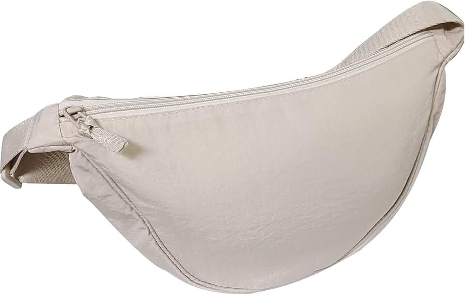 Crescent Bag for Women Men Small Nylon Crossbody Lightweight Shoulder Purse Travel Waist Bag (Beige)