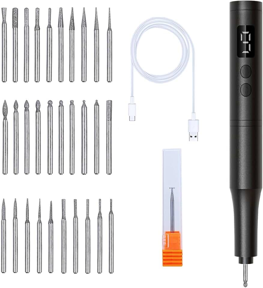Wireless Electric Engraving Pen for Glass & Metal - Precision Engraver Tool for DIY, Jewelry, Crafts, Surface Etching, With diamond grinding head and K-tip (Compatible with Multiple Materials) (Black)