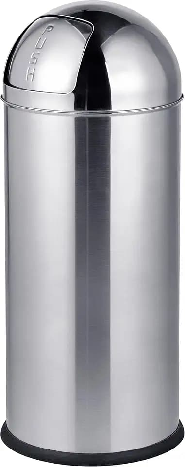 Relaxdays Mülleimer, 70 Liter, Push-Deckel, Edelstahl, silber