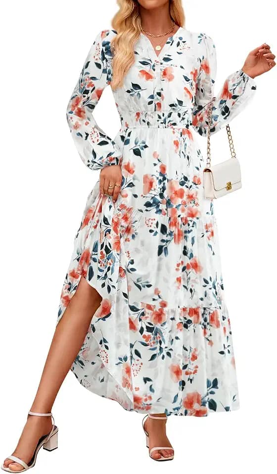 ZESICA Women's 2026 Fall Boho Floral Long Sleeve Maxi Dresses