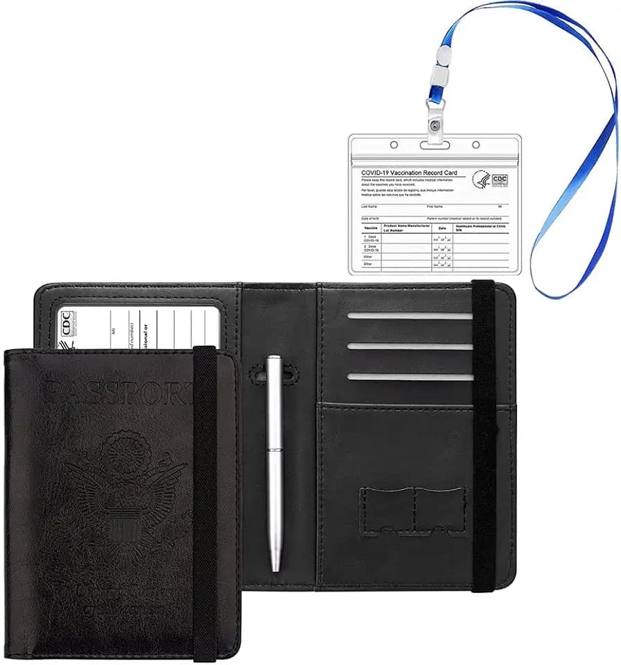Passport and Vaccine Card Holder Combo,RFID Blocking Passport Wallets Documents Organizer Protector Cover with Clear Vaccination Card Slot