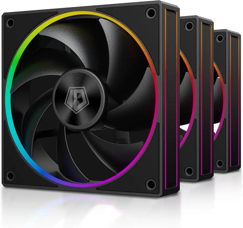ID-COOLING AF-127-K-TRIO 120mm Case Fan ARGB FDB Bearing PC Fan Daisy Chain Connector Computer Fan for Radiator/CPU Air Cooler/Computer Case, 3 Pack, Black