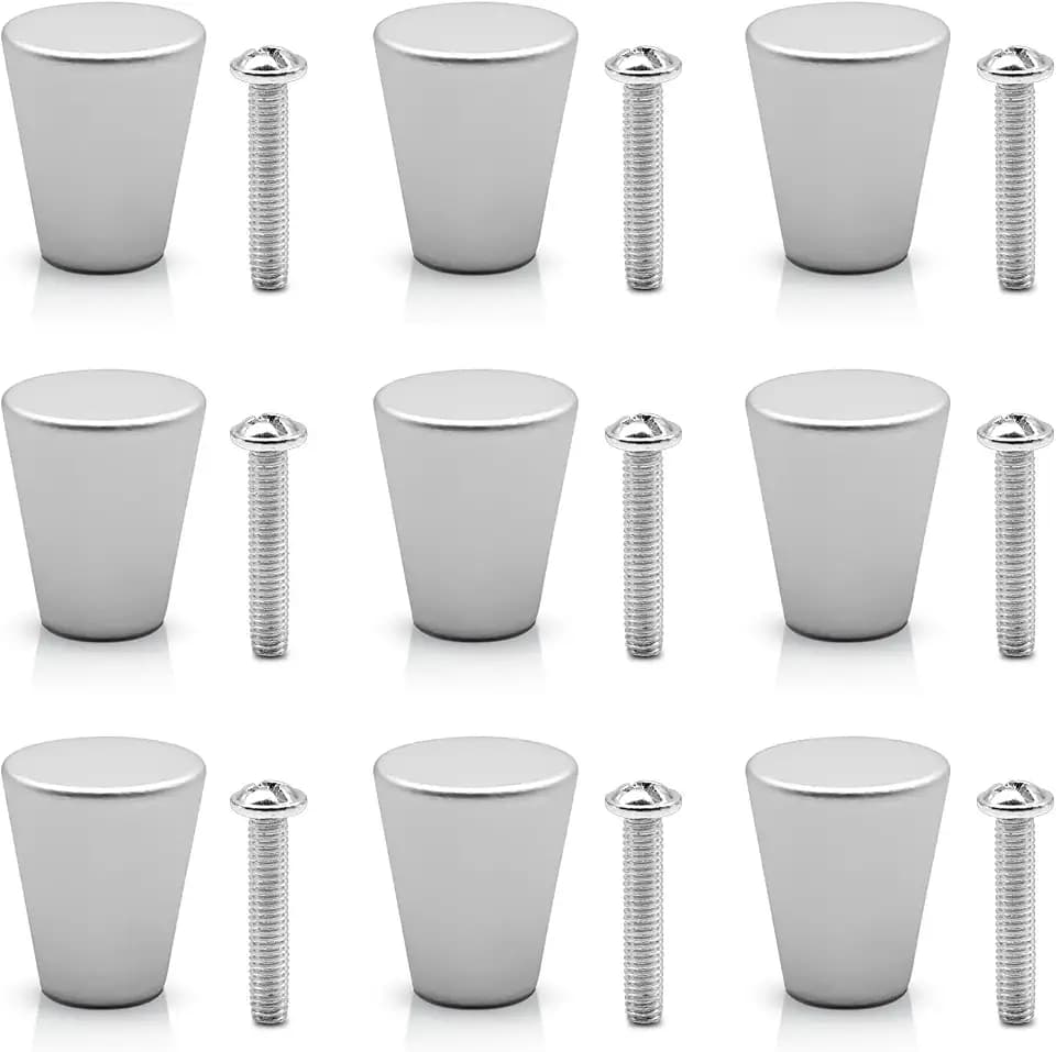 Dreamark 9 Stück Schubladengriffe Silber, Möbelknöpfe Modern Rund, Metall Türknöpfe für Schränke, Schubladenknöpfe und Schranktüren, Möbelgriffe mit Schrauben