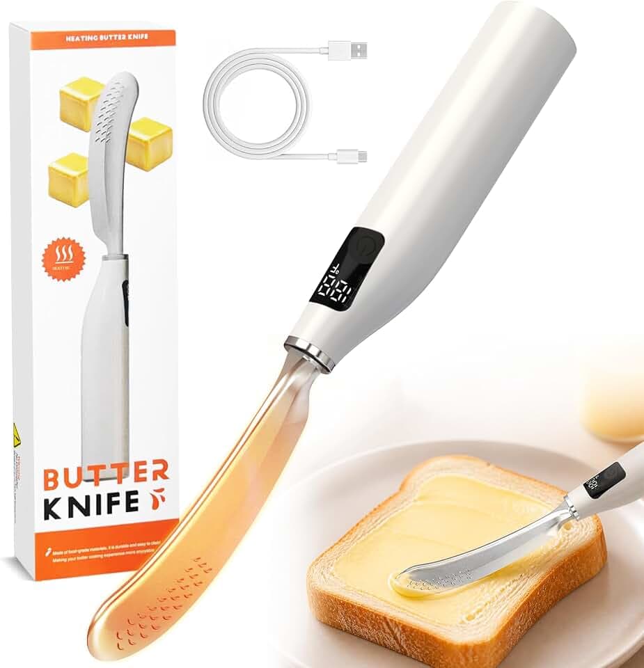 Heated Butter Knife Spreader, Rechargeable Electric Butter Knife with Smart Digital Display, Heats up in 6 Seconds, Heating Butter Spreader Can Quickly Melt Cold Hard Butter Jam Cheese Peanut Butter