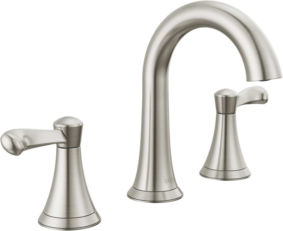 Delta Faucet Esato Widespread Bathroom Faucet Brushed Nickel, Bathroom Faucet 3 Hole, Bathroom Sink Faucet, Drain Assembly, SpotShield Brushed Nickel 35897LF-SP