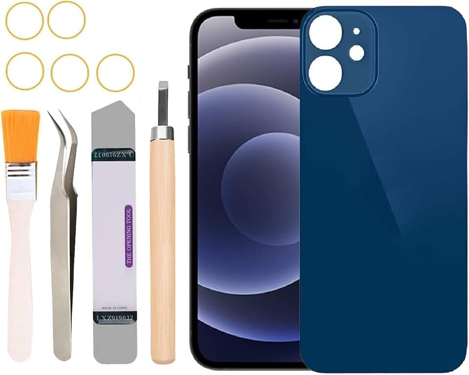 Rear Back Covers Glass Replacement Compatible with iPhone 12 6.1 inches All Carriers with Professional Tool Se (Blue)