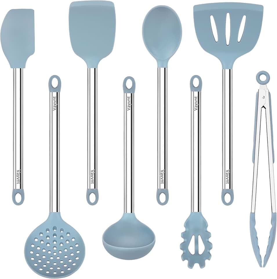 Vayvnt Silicone Kitchen Utensils Set, NonToxic, Plastic-Free, 8PCS, Blue