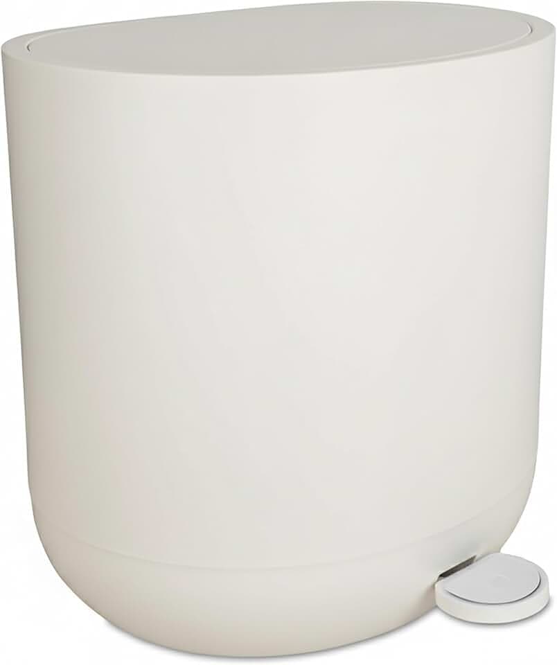 Relaxdays Mülleimer, 7 Liter, Absenkautomatik, Fußpedal, entnehmbarer Inneneimer, Kosmetikeimer, Matter Badeimer, beige
