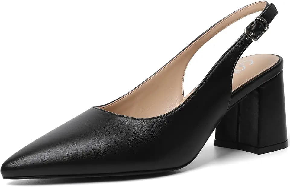Mostrin Block Slingback Heels for Women Pointed Closed Toe Chunky Heels Office Work Shoes Women's Pumps for Business Casual