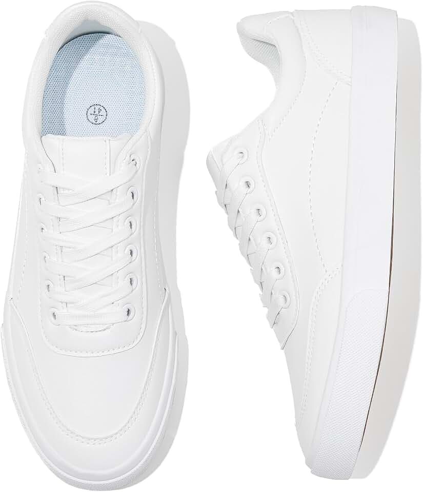 Rominz Men's White Tennis Shoes PU Leather Fashion Sneakers