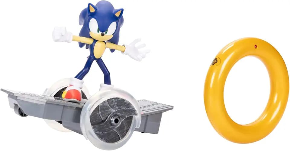 Sonic The Hedgehog Speed RC Skateboard Vehicle with Gold Ring Controller – Light Up Wheels & 360 Spins, Turbo Mode for Extra Boost, 2.4GHz, 100FT Range