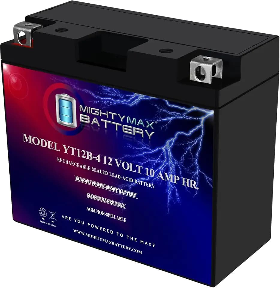Mighty Max Battery YT12B-4-12 Volt 10 AH, 125 CCA, Rechargeable Maintenance Free SLA AGM Motorcycle Battery