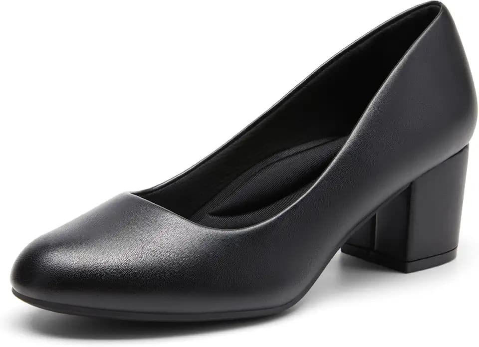 DREAM PAIRS Women's Block Heel Pumps Round Toe Dress Shoes