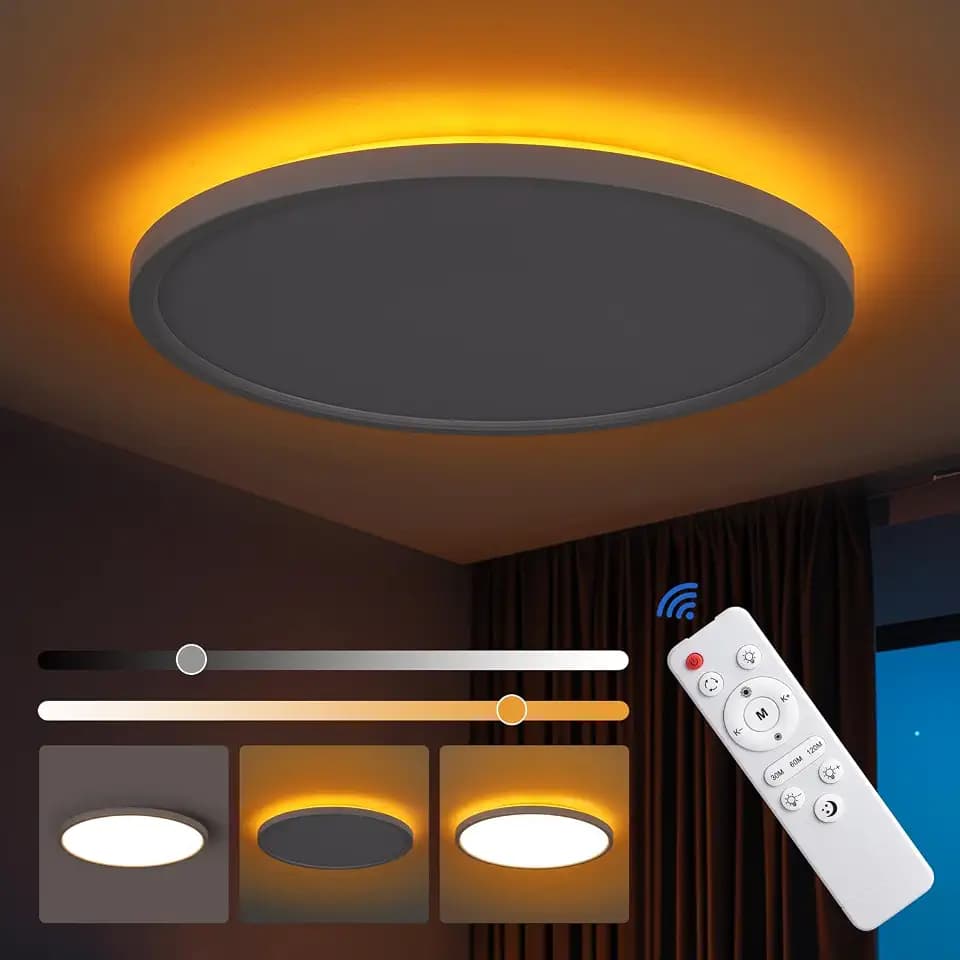 LED Deckenleuchte 1800K Nachtlicht Dimmbar 3200LM 3000-6500K mit Fernbedienung Deckenmontage Flaches Design Ambientebeleuchtung Timer Einstellbare Deckenlampe für Schlafzimmer, Wohnzimmer