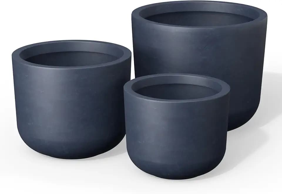 Kante Set of 3 Charcoal Concrete Capsule Planters 13.1" 11" 9" Dia
