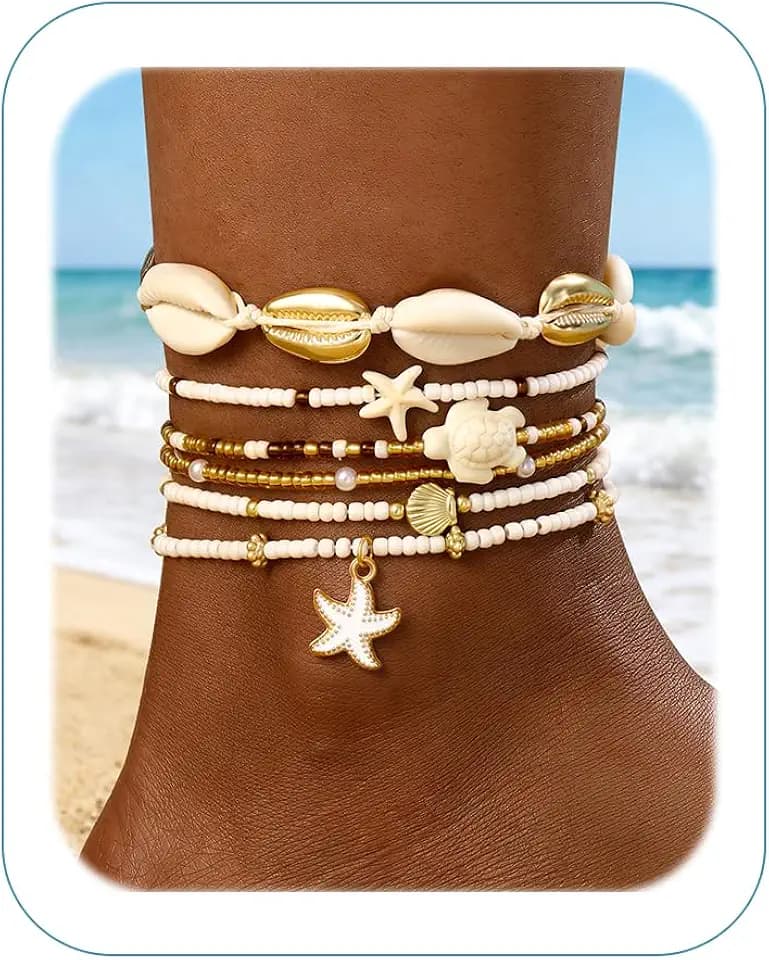 iF YOU Gold Ankle Bracelets for Women, 14k Gold Plated Waterproof Cuban Link Chain Anklets Set, Layered Anklet Bracelets for Women Beach Gift Adjustable Size 5pcs
