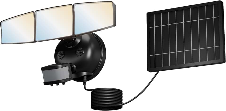 Halo Solar LED Security Light, 3-Head, Motion Sensor, 2000LM, Black