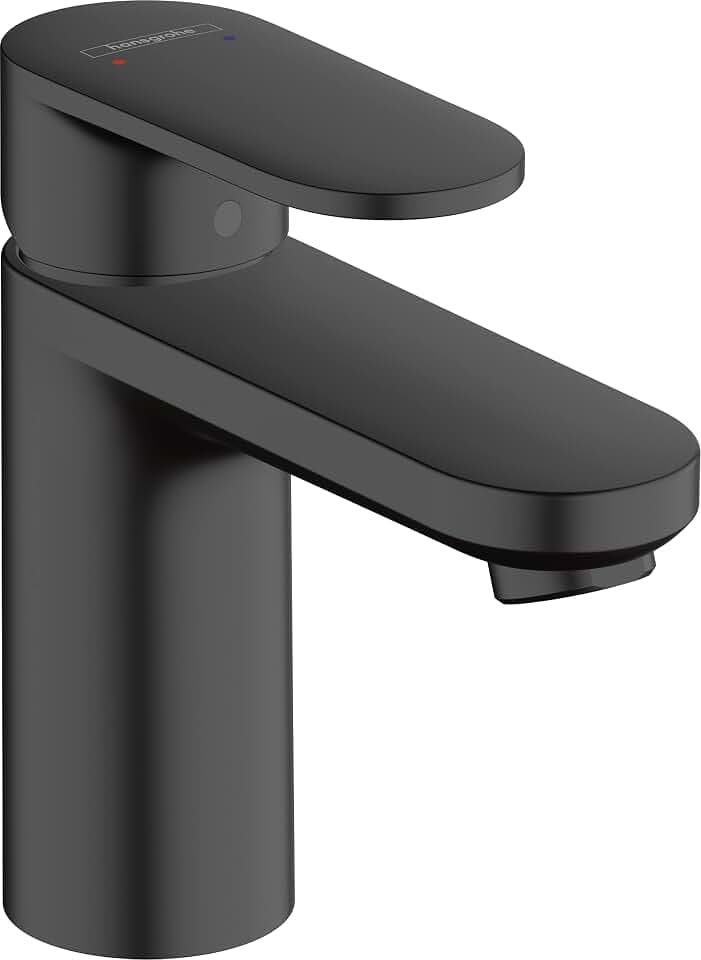 hansgrohe Vernis Blend - Waschtischarmatur ohne Ablauf, Wasserhahn Bad mit Auslauf Höhe 100 mm, Mischbatterie Waschbecken wassersparend (EcoSmart), Mattschwarz