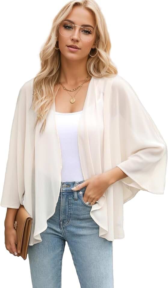 Famulily Chiffon-Kimono-Strickjacken für Damen, lockere Vorderseite, Kimono-Überzug für Damen, Sommer-Oberteil