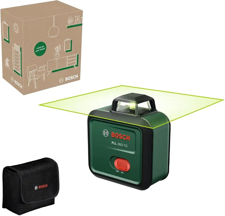 Bosch Linienlaser PLL 360-1G (360° grüner Laser, selbstnivellierend, ±0,4 mm/m Genauigkeit, integrierter Lithium-Ionen-Akku, Laden über USB-C®, im E-Commerce-Karton)