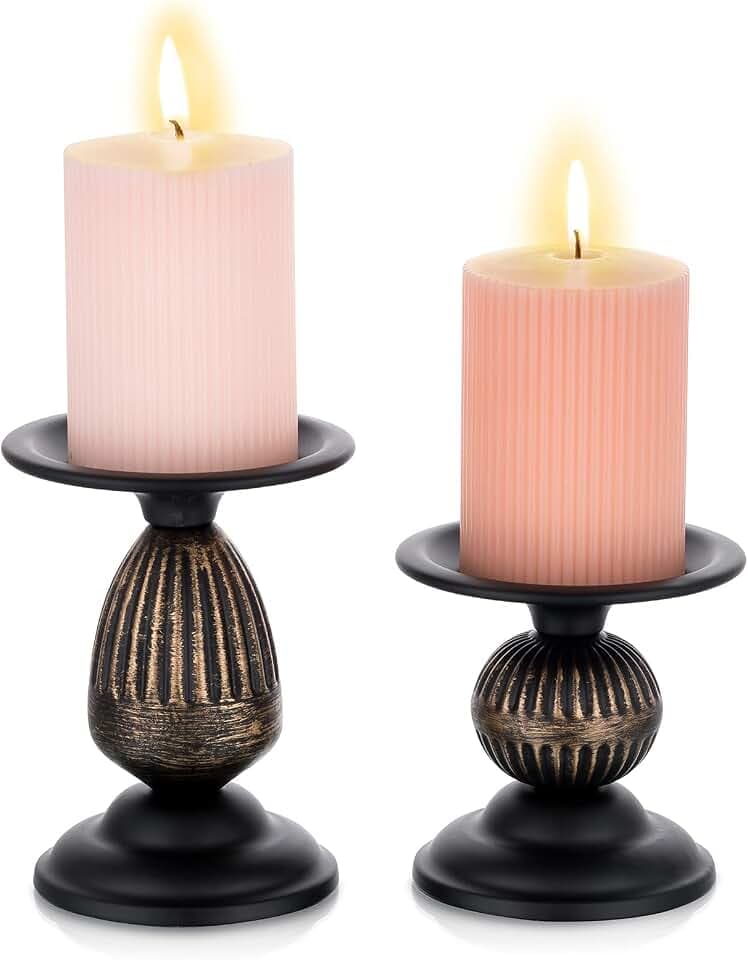 Sziqiqi Kerzenständer Schwarz für Stumpenkerzen, 2er-Set, Vintage-Design