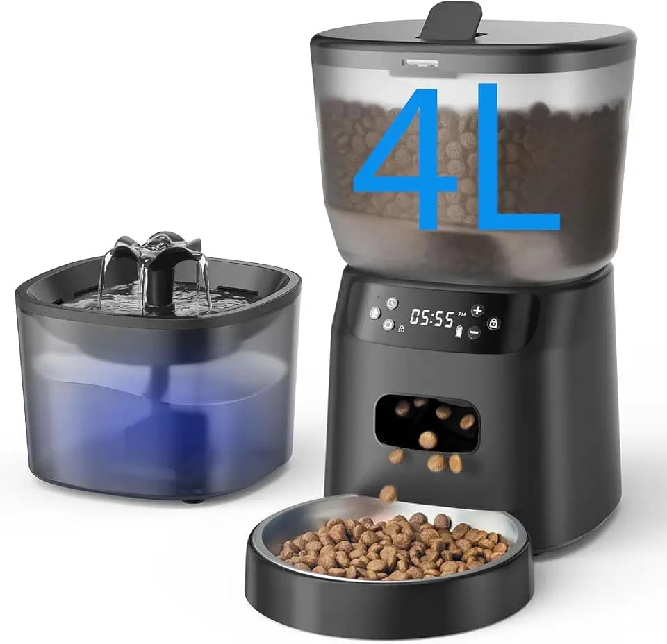 4L Futterautomat Katze und 2L Katzenbrunnen-Set mit Programmierbarem Timer 6 Mahlzeiten pro Tagideal Automatischer Katzenfutterspender für Kleine/Mittlere Haustiere