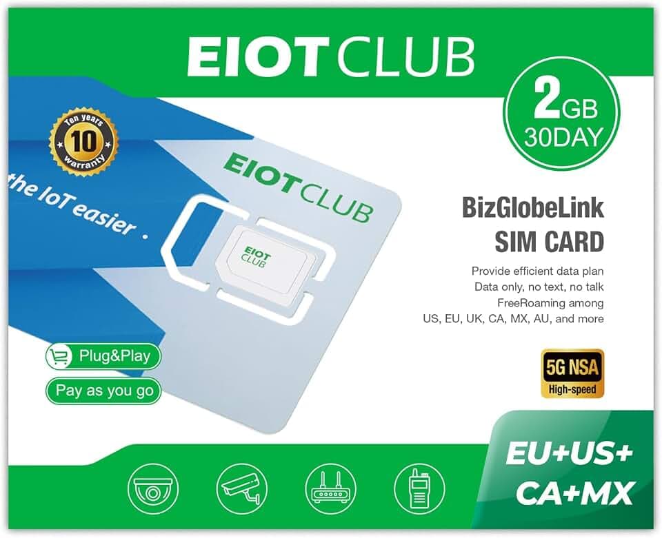 EIOTCLUB International Data Only SIM Card, 2GB 30-Day, No Phone Number