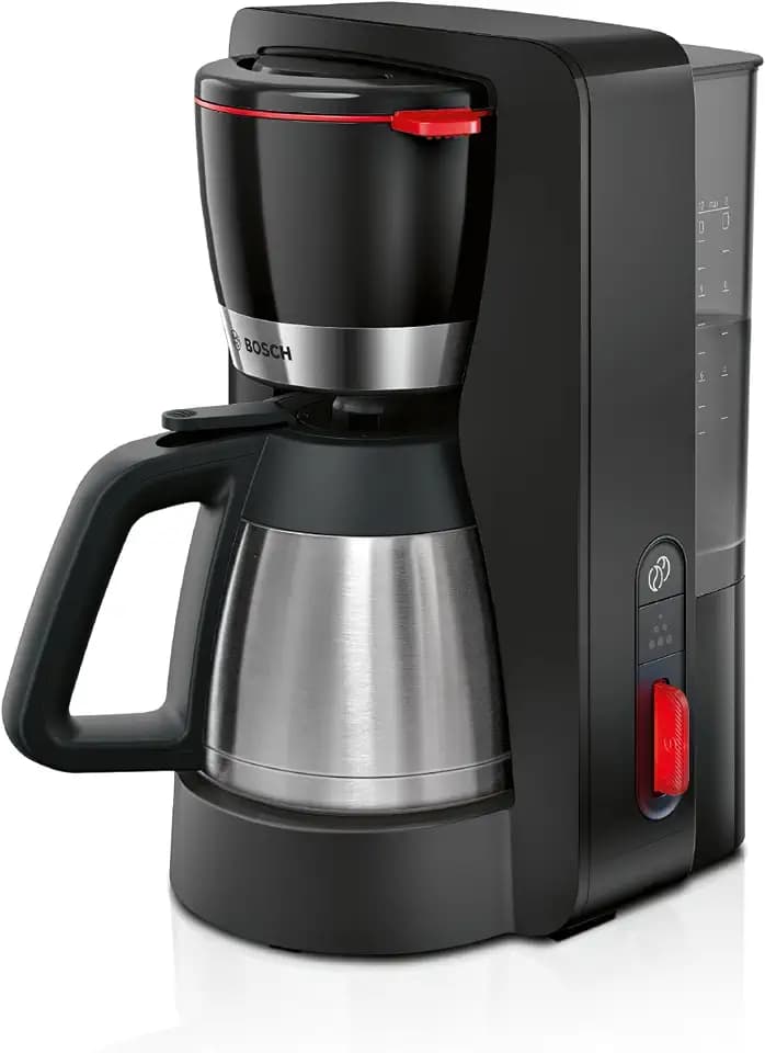 Bosch Filterkaffeemaschine MyMoment TKA6M273, Thermokanne 1 L, für 8-12 Tassen, Tropfstopp, schwenkbarer Filterträger, Entkalkungsprogramm, abnehmbarer Wassertank, 1200 Watt, Schwarz matt