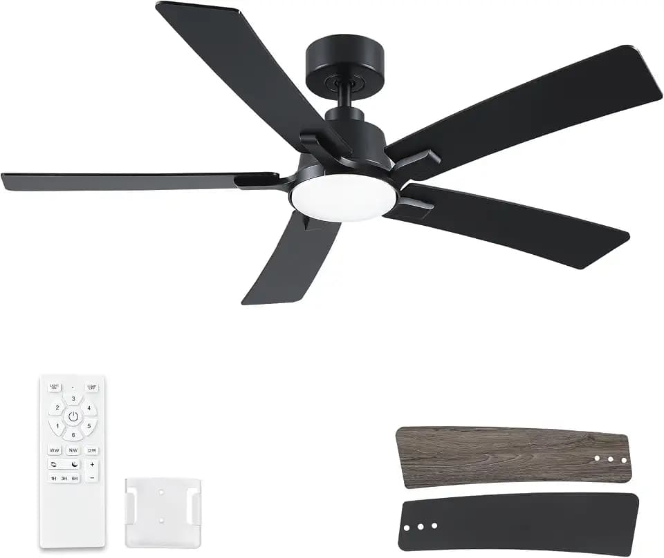52 Inch Balck Ceiling Fans with Lights ＆ Remote, ETL Listed
