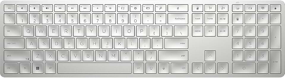 HP 970 Programmable Wireless Keyboard (Silver) - Bluetooth & 2.4 GHz Wireless Multi-Device Connectivity - USB-C Rechargeable Battery - 24 Programmable Keys - Works with Windows & MacOS (3Z729AA#ABA)