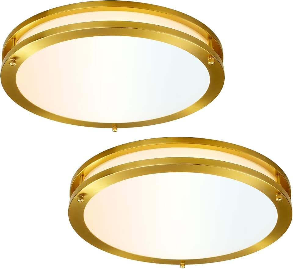 Gold Light Fixtures Ceiling Mount 16 inch Set of 2, Modern Kitchen Lighting Fixtures Ceiling 36W, Dimmable Close to Ceiling Light Fixture 5CCT for Bedroom, Bathroom, Living Room