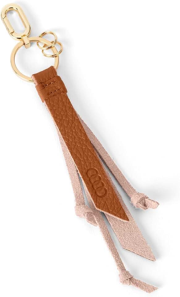 Audi 3182100200 Schlüsselanhänger Damen Leder Schlüsselring Schlüsselband Anhänger, braun/rosé