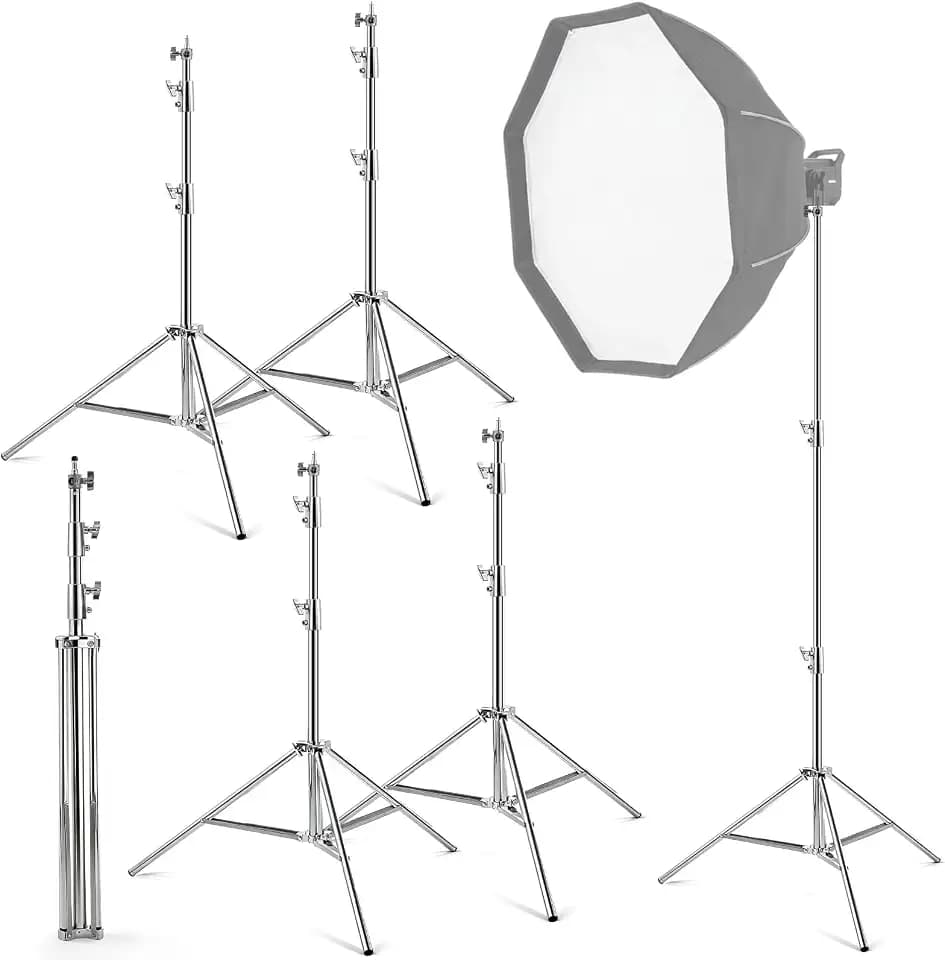 Tellegloww 4 Pack 9.2 FT Stainless Steel Light Stand Photography with 1/4” to 3/8” Screw Adapter Heavy Duty Photography Tripod Lights Stand for Strobe LED Video Lights Ring Light Monolight Softbox