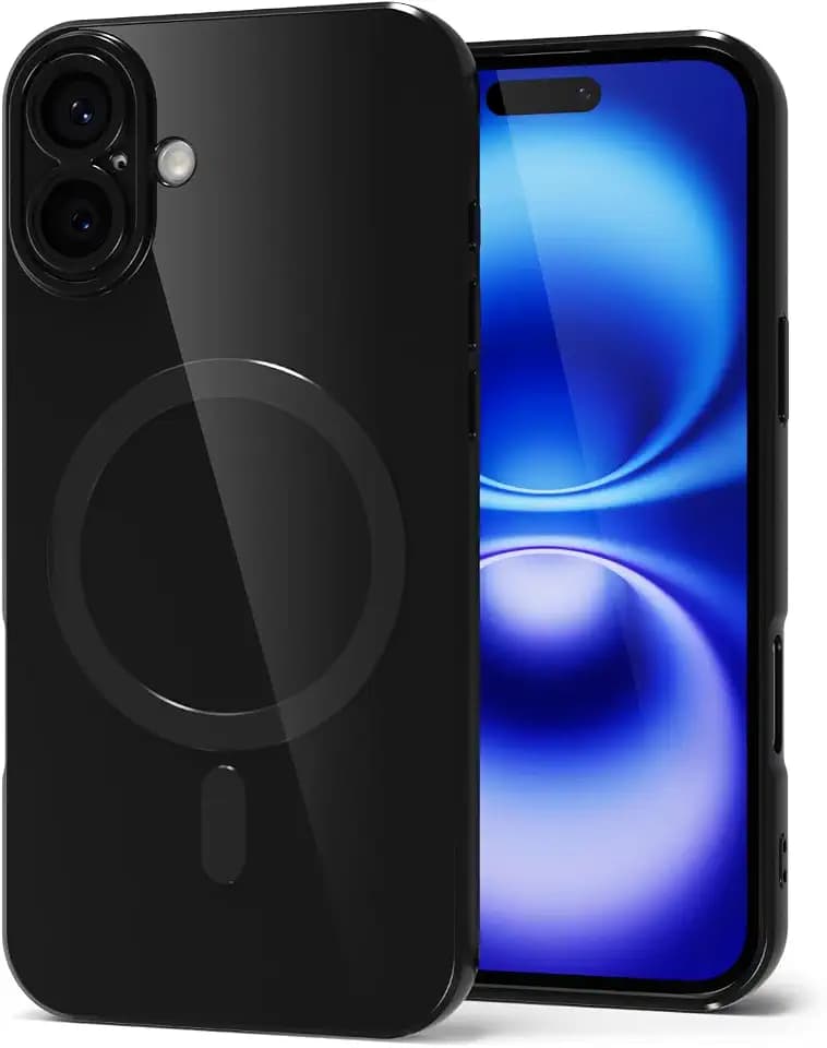 Svanove for iPhone 16 Phone Case Silicone Magnetic, Compatible with Magsafe Case Cute for Women, Girly Glossy Jelly Rubber Thin Slim Hard Plastic Mag Safe & Camera Cover Protection, Black