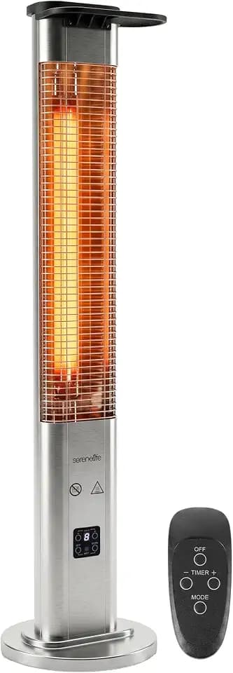 SereneLife Outdoor Electric Patio Heater - 900W Infrared Heater with Remote, Aluminum Reflector, Waterproof Design, IP65 Approved, Quiet Operation, Standing Porch Heater for Patio & Backyard